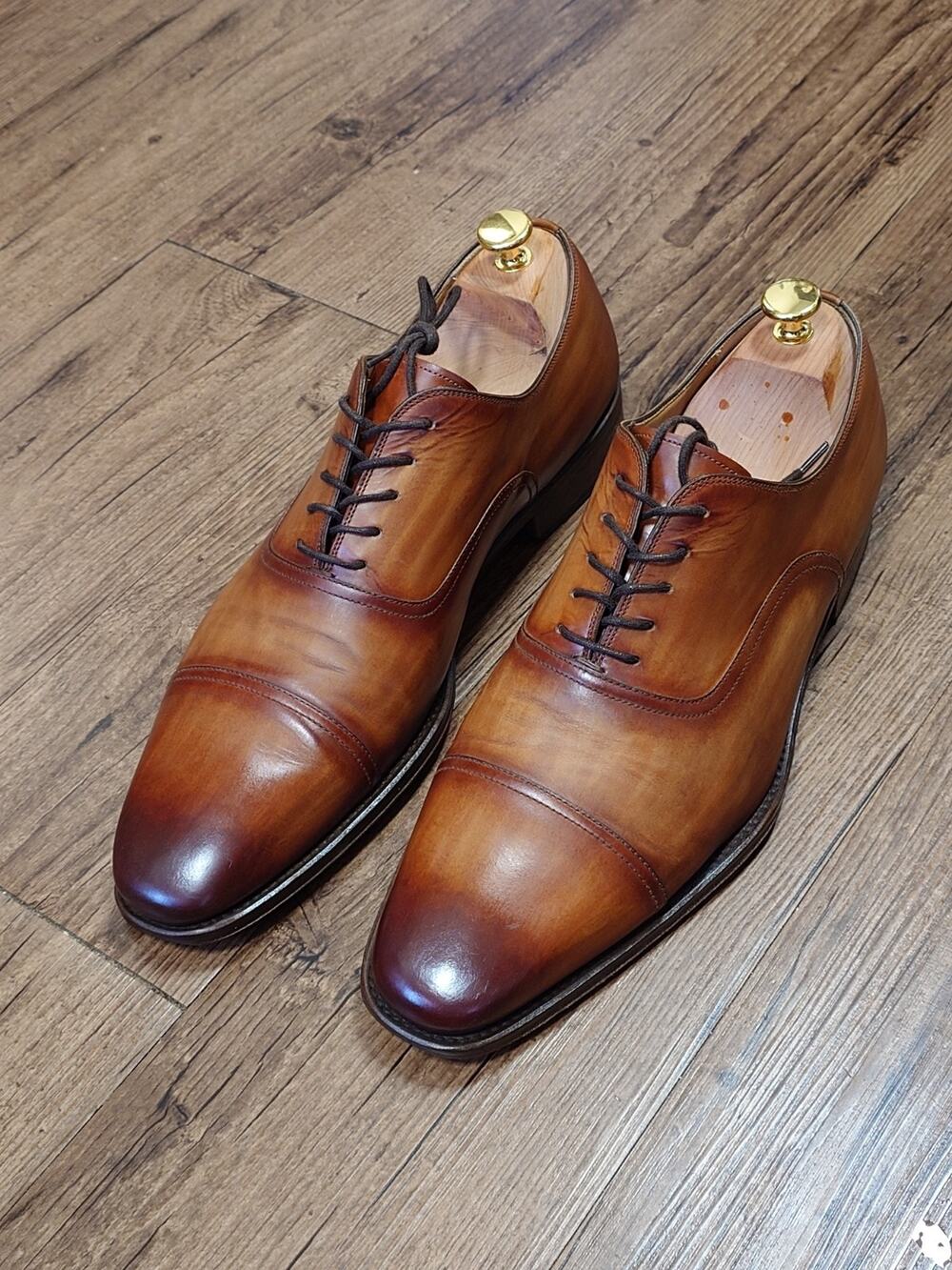 Magnanni Men’s Cap Toe 12M Tan Brown Burnished Leather Dress Shoes